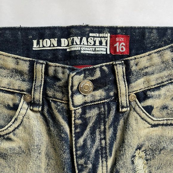Lion Dynasty Boy’s Slim Distressed Denim Shorts Size 16 - Picture 2 of 6